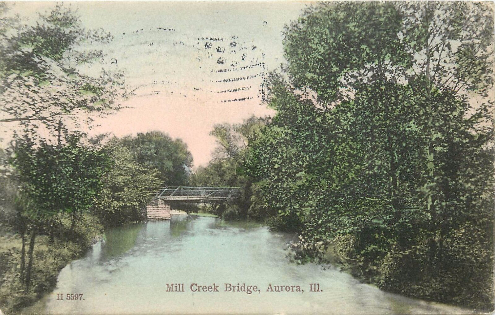 Postcard Aurora Illinois Mill Creek Bridge pm 1907