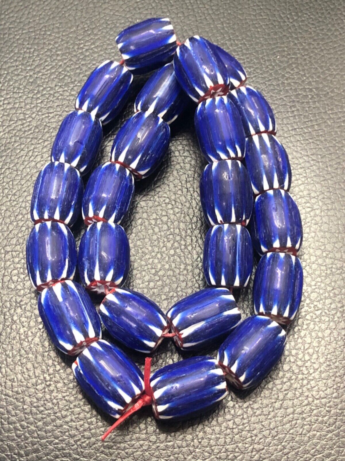 Antique Italian Chevron Blue Glass Trade Beads Venetian Strand 18.6mm