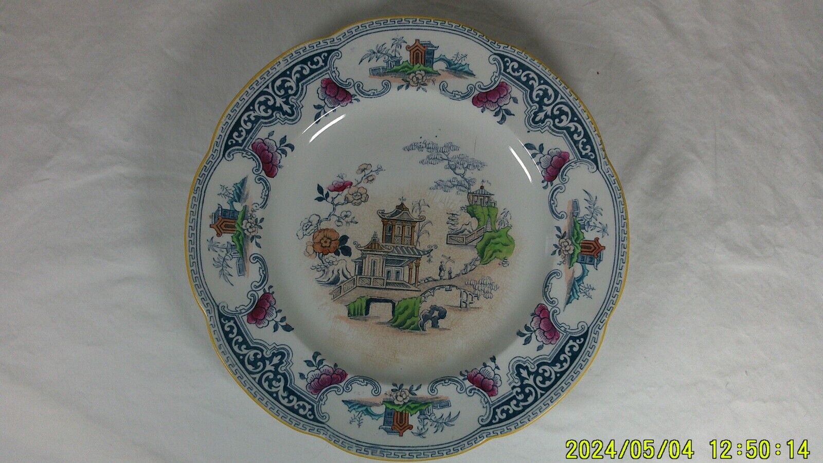Cauldon Plate, Blue and White English Chinoiserie, Antique c 1902