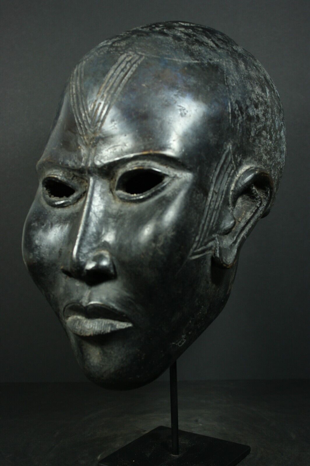 African BENIN Bronze Ceremonial IFE King Head Mask - BENIN, Nigeria TRIBAL ART