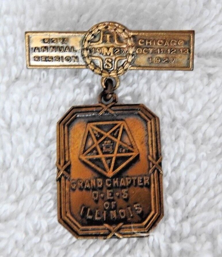 RARE 1927 MASONIC MEDAL GRAND CHAPTER O.E.S. CHICAGO IL BRASS S D CHILDS MINTY