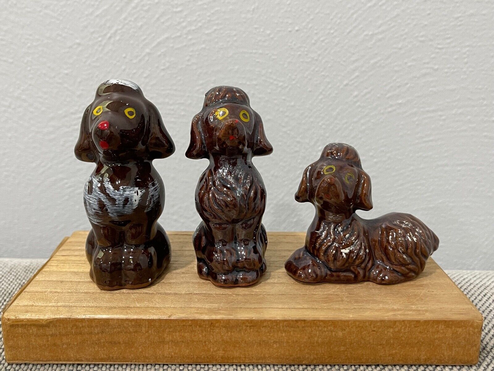 Vintage Likely Japanese Group of 3 Ceramic Brown Glazed Poodle Dog Figurines