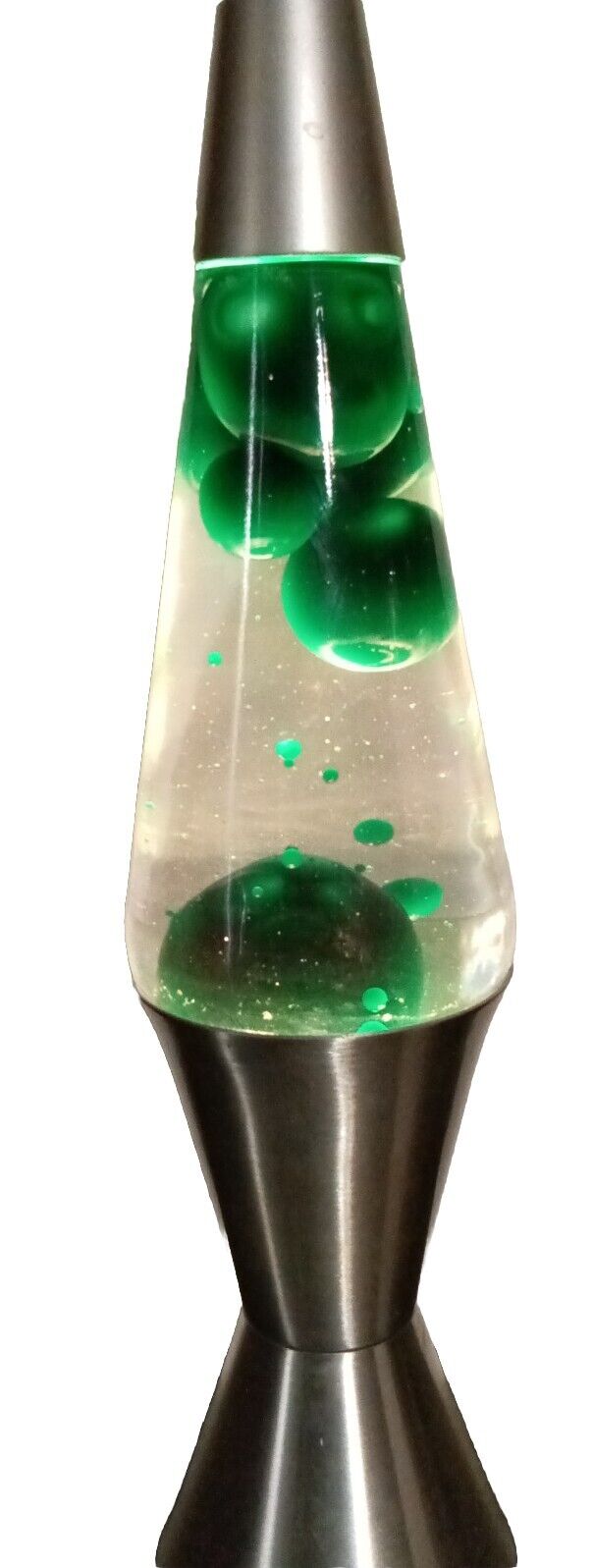 Vintage 90s Lava Lamp - Silver Base Lime Green Lava, Clear Liquid - Works Great