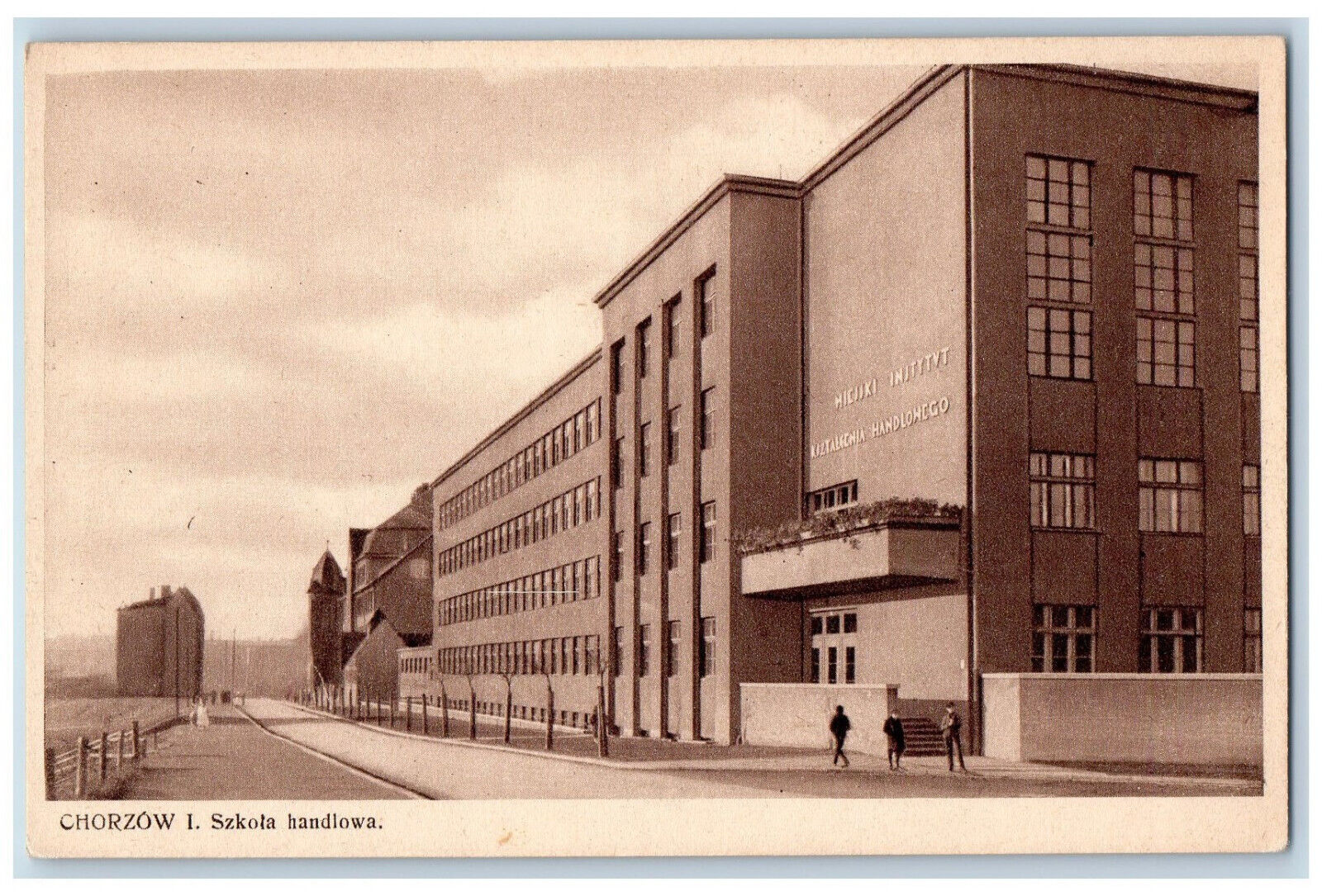 Chorzow Poland Postcard I. School of Commerce c1920\'s Antique Unposted