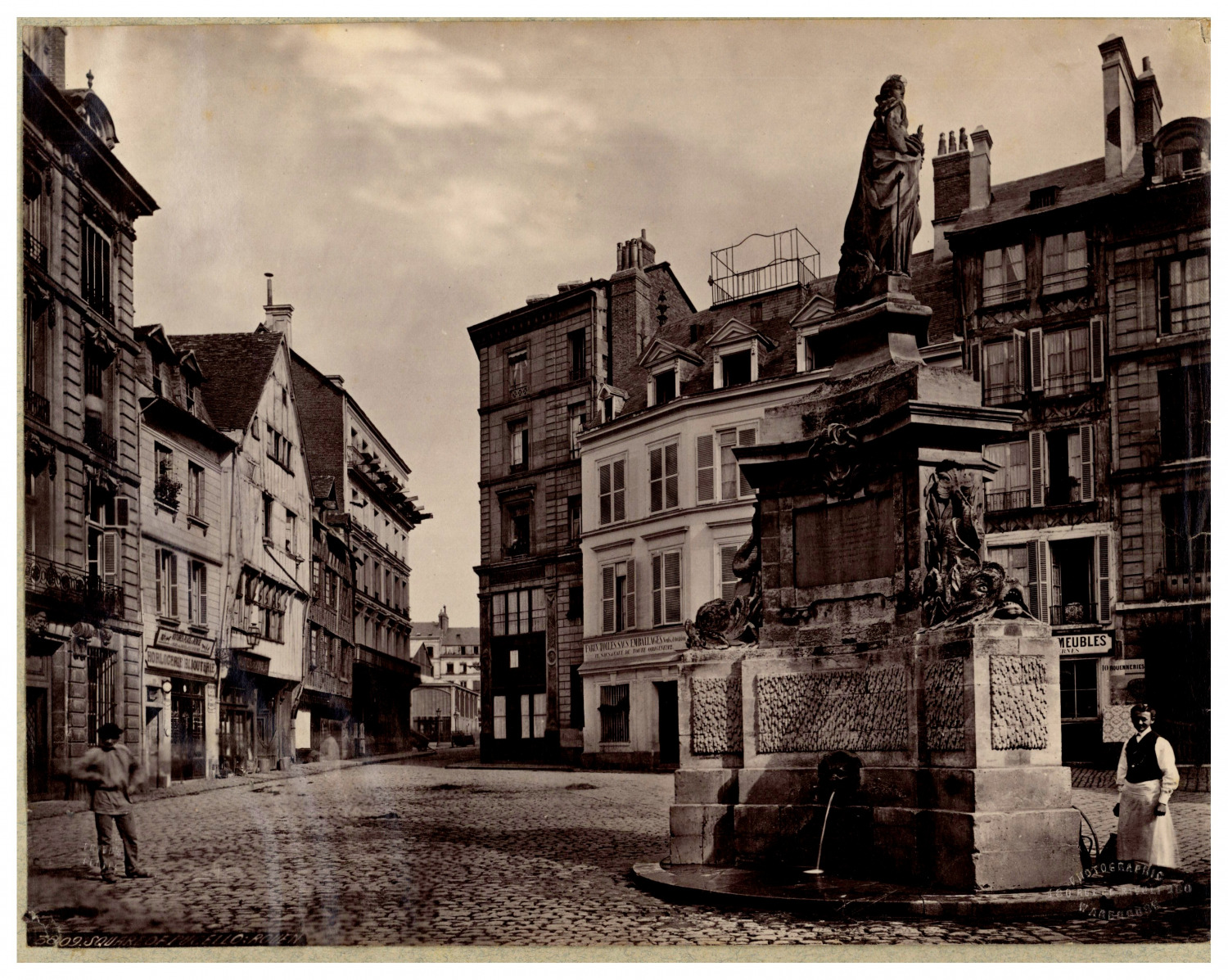 France, Rouen, Place de la Pucelle Vintage print, albumin print 17x21.5 