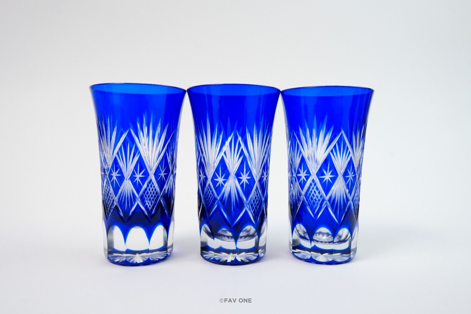 Japanese Collectible Edo Kiriko Cut Glass for Cold Tea or Sake, Set of 3 glasses