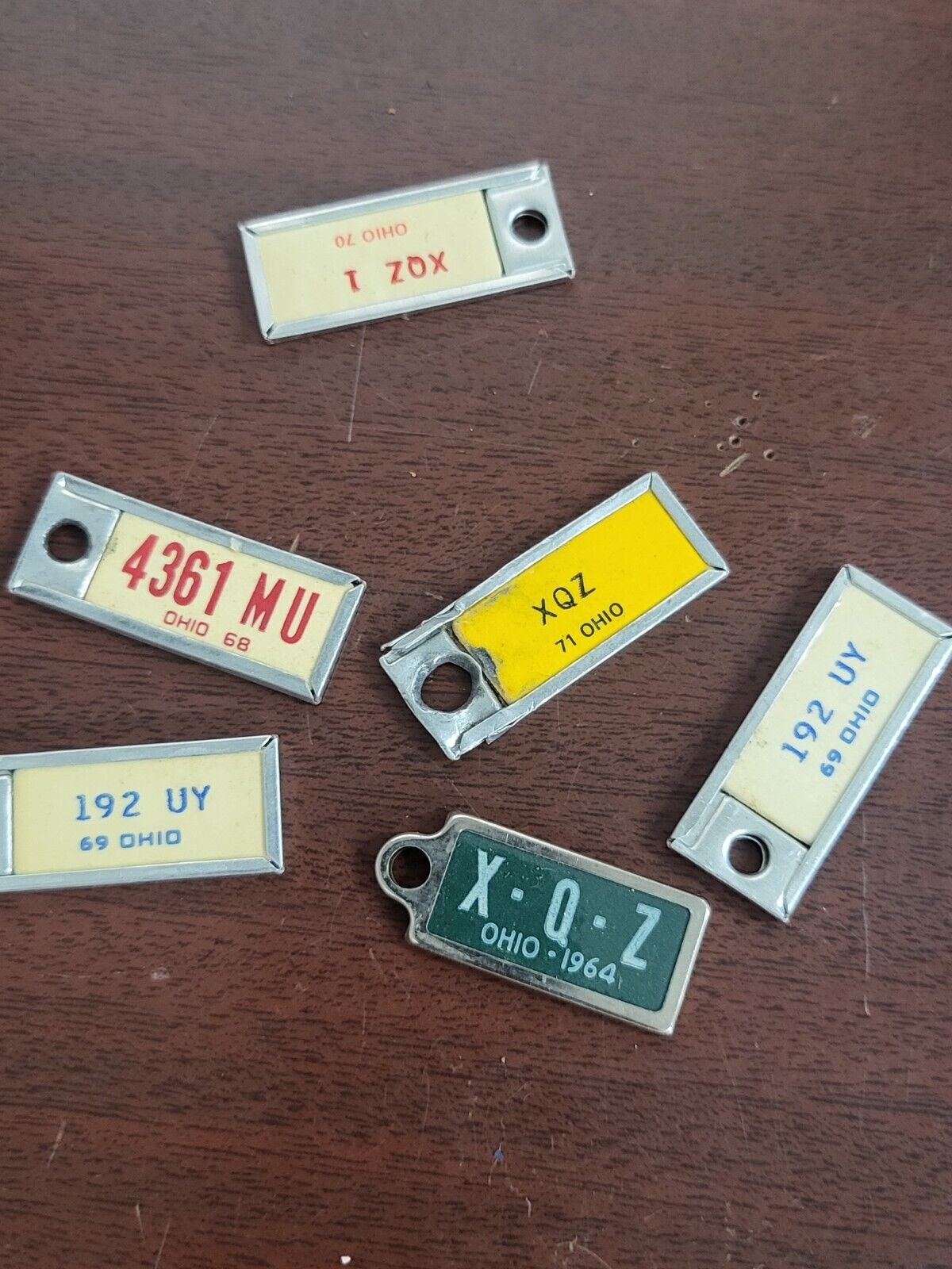 6 Vintage Disabled American Veterans OHIO License Plate Key Ring Tags ~1.5\