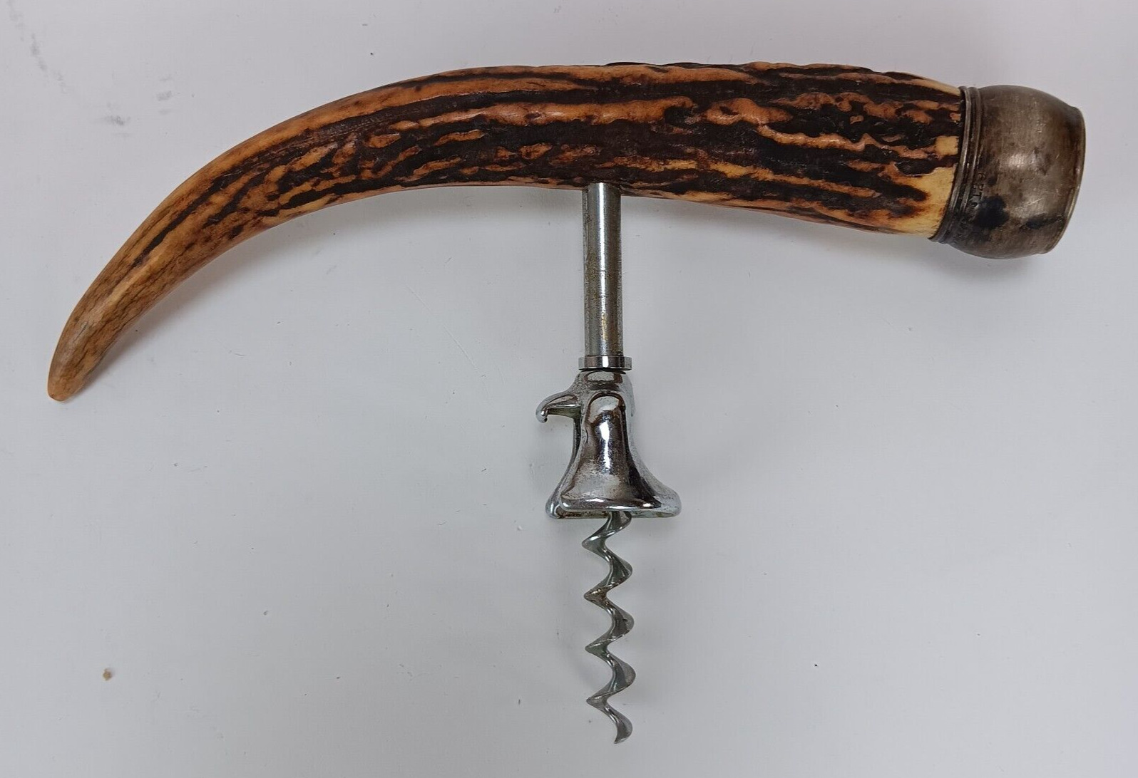 Vintage John Hasselbring Horn Handle Cork Screw w/Sterling Silver Tip