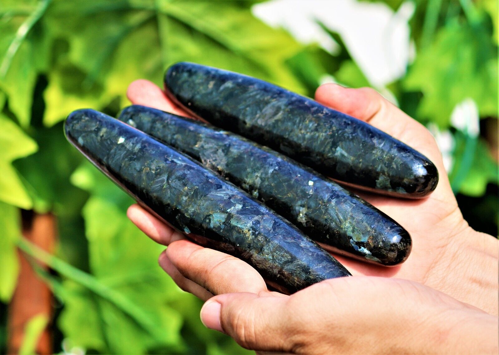 Superb 3 pcs Black Larvikite Quartz Crystal Chakra Energy Stone Healing Massager