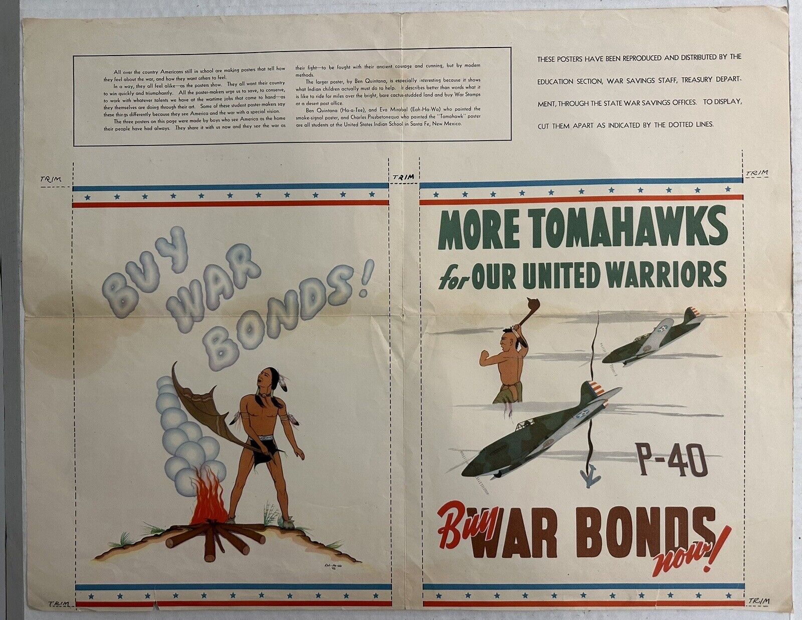 RARE WW2 Buy War Bonds - Native American Indian Wind Talkers - More Tomahawks