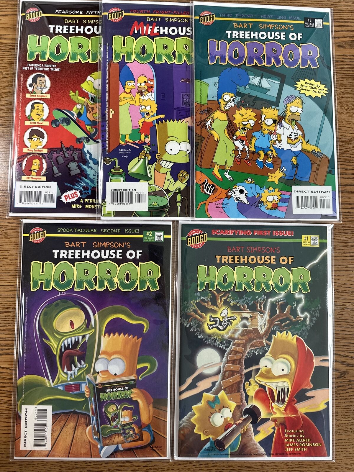 BART Simpsons Treehouse of Horror #1 2 3 4 5  Bongo 1st Print Lot Set Run VF/NM