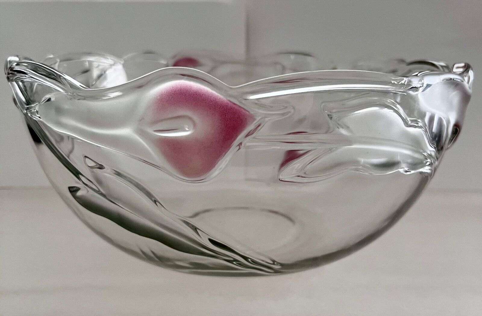 Vintage Mikasa Mayfair crystal Painted pink Calla Lily serving bowl