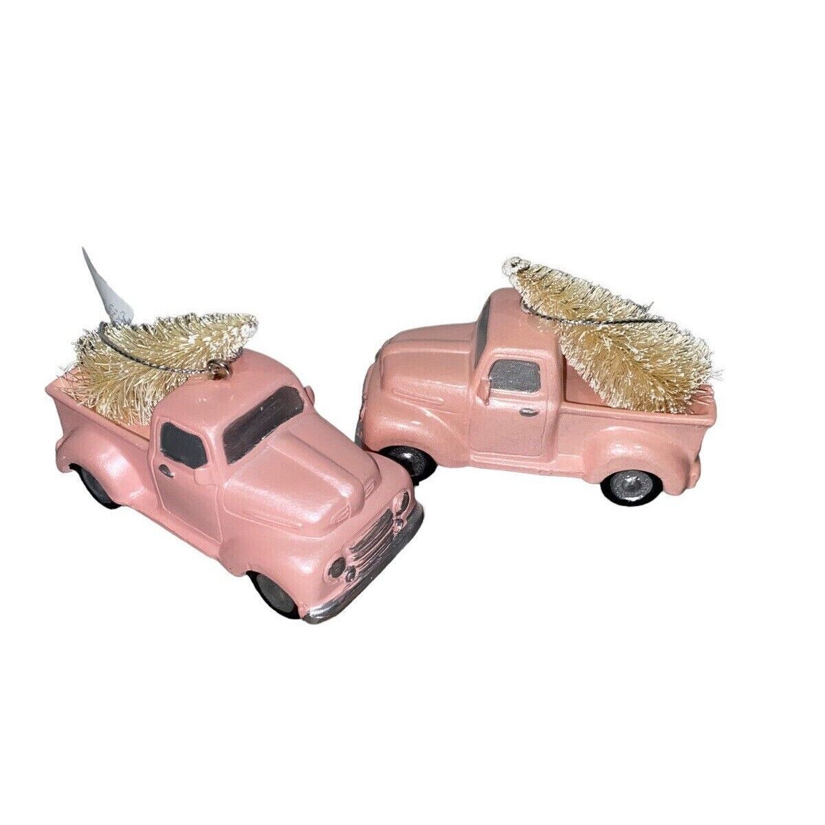 2 Wondershop Christmas Ornaments Pastel Pink Truck Carrying Trees NWT