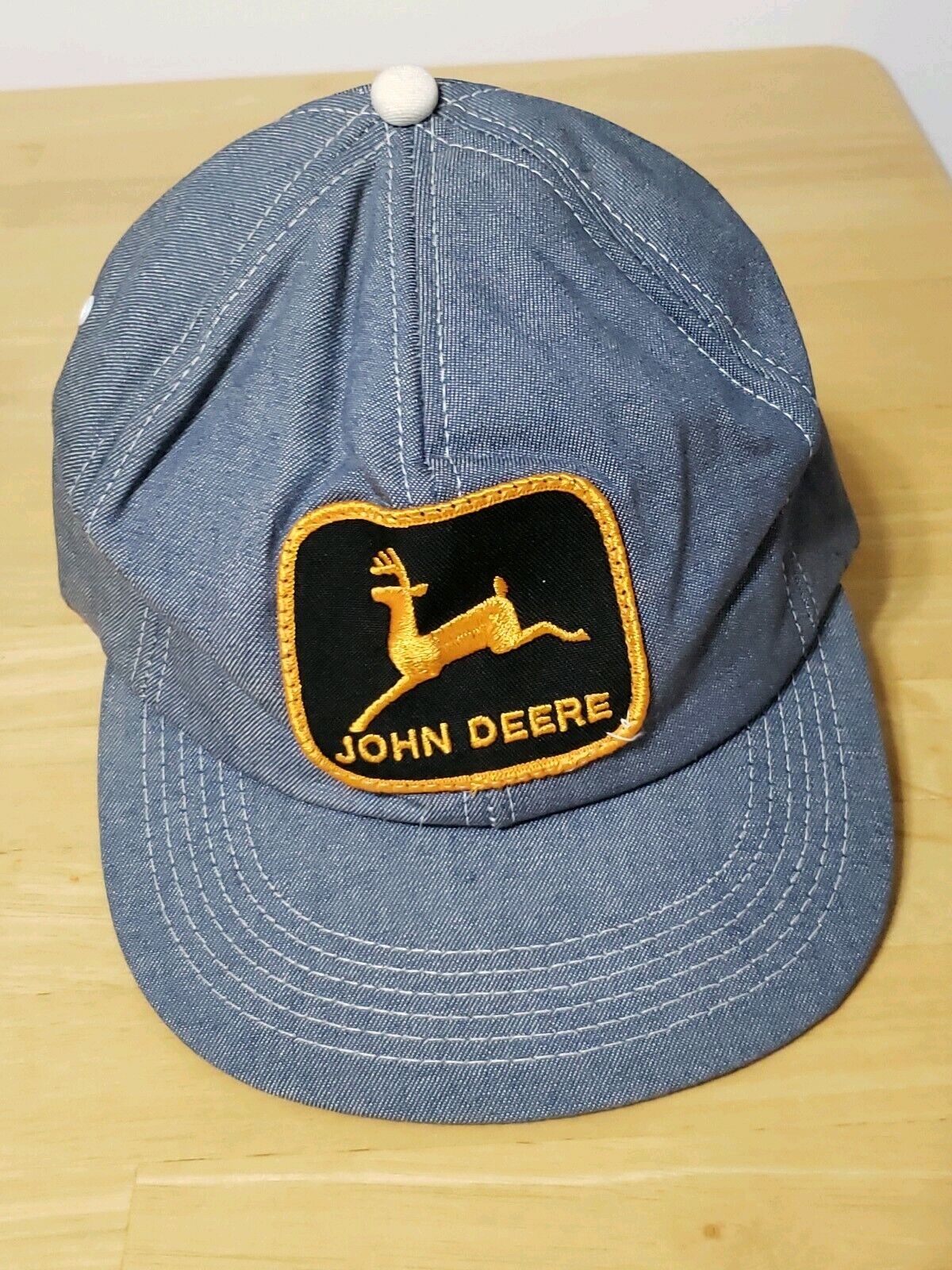 Vintage John Deere Hat Denim Snapback Cap blue gold Patch Trucker K Products USA
