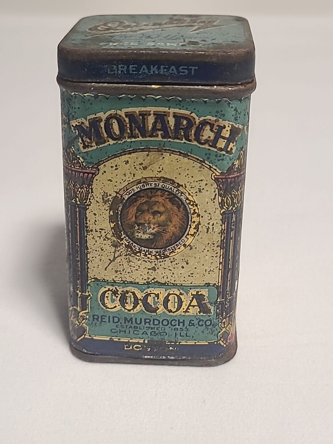 Antique Monarch Brand Free Sample Cocoa  Breakfast Tin Lion  