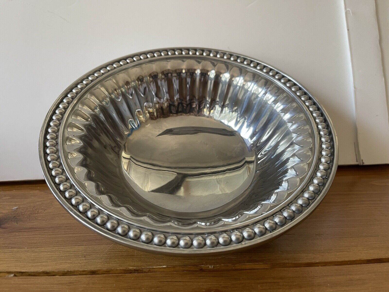 Wilton Armetale 8” Diameter Pewter Ribbed Serving Bowl Flutes and Pearls RWP