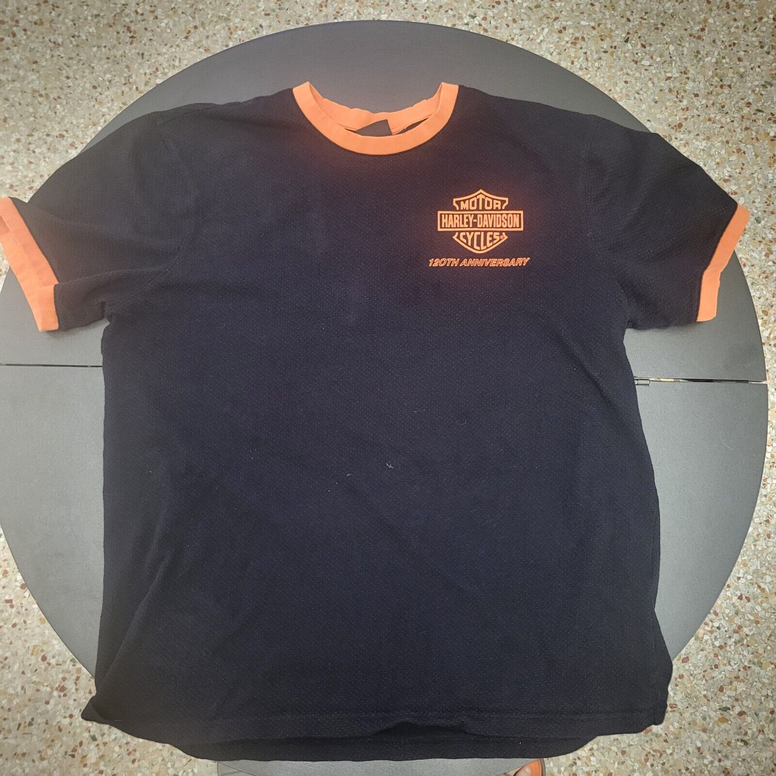 Harley Davidson Men\'s Size XL 110th Anniversary T-Shirt Black/orange