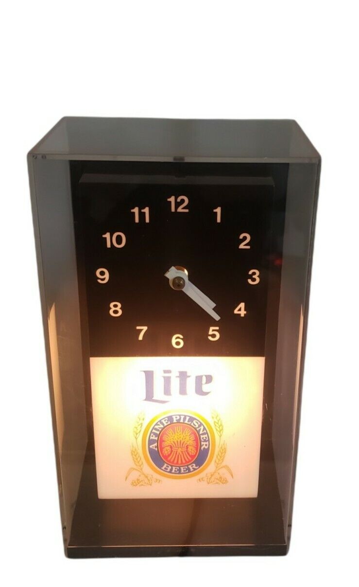Vintage Miller Brewing Company Lite Cube Clock Beer Light & Clock Works