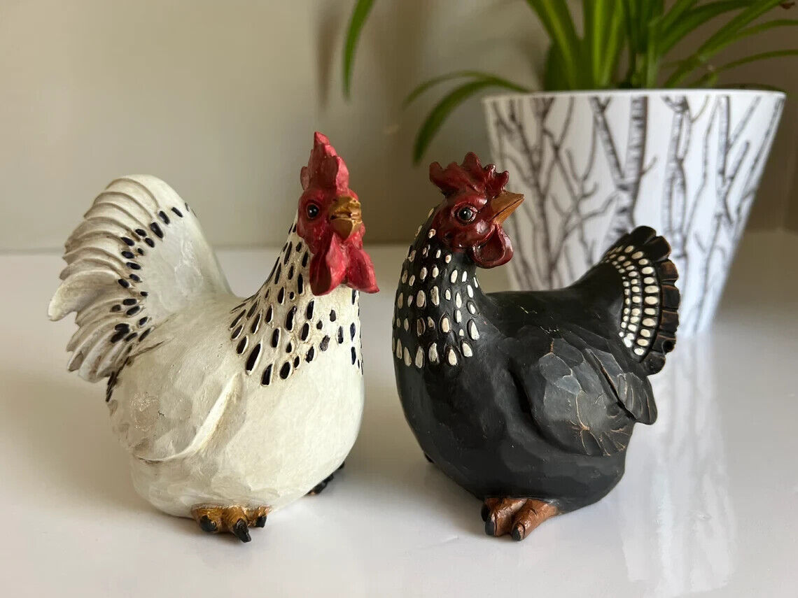 Rooster and Hen Set Home Decoration Statues, Farm Birds, Chicken, Country Kitche