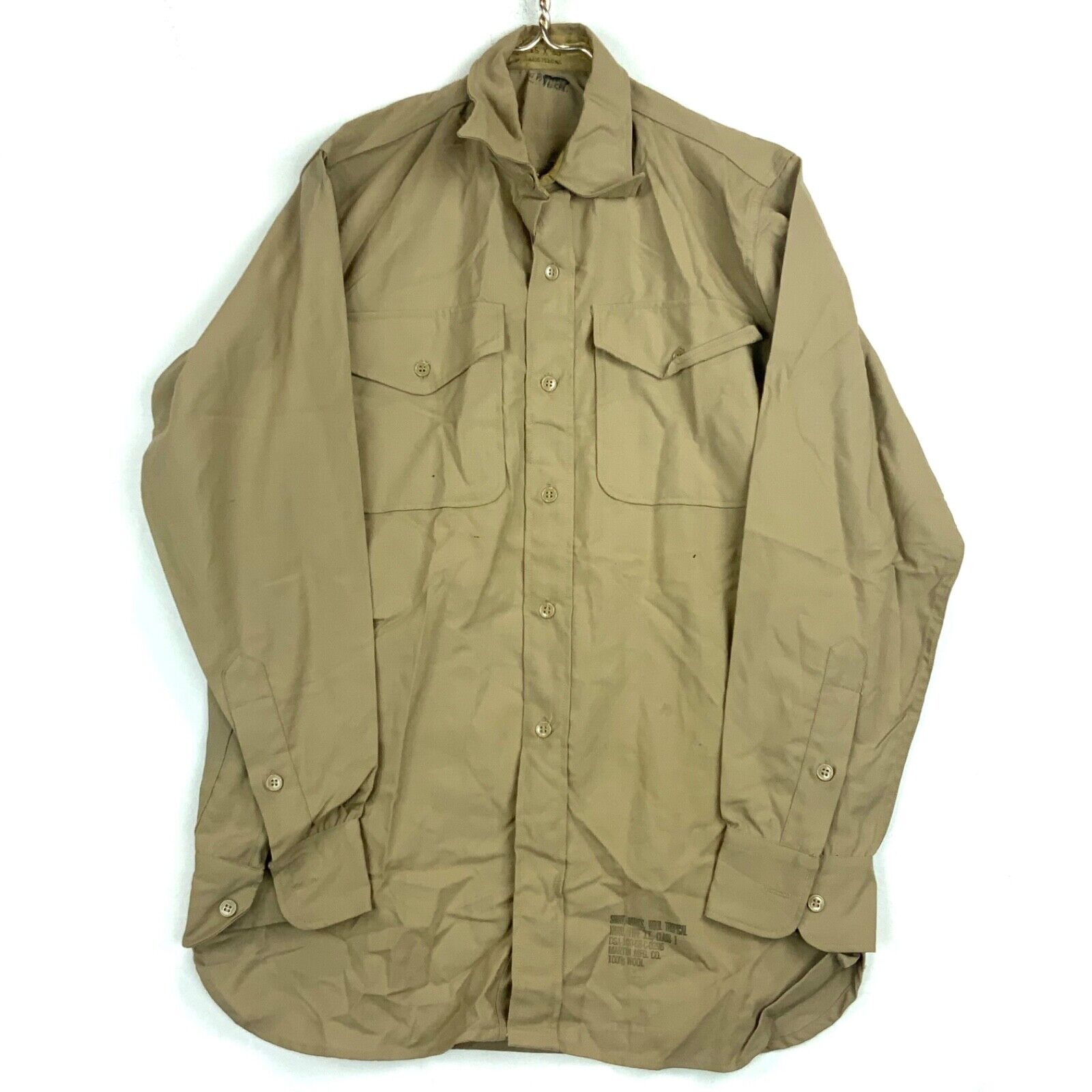 Vintage Us Type II Army Og-107 Button Up Shirt Size 15 x 33 Khaki Vietnam Era