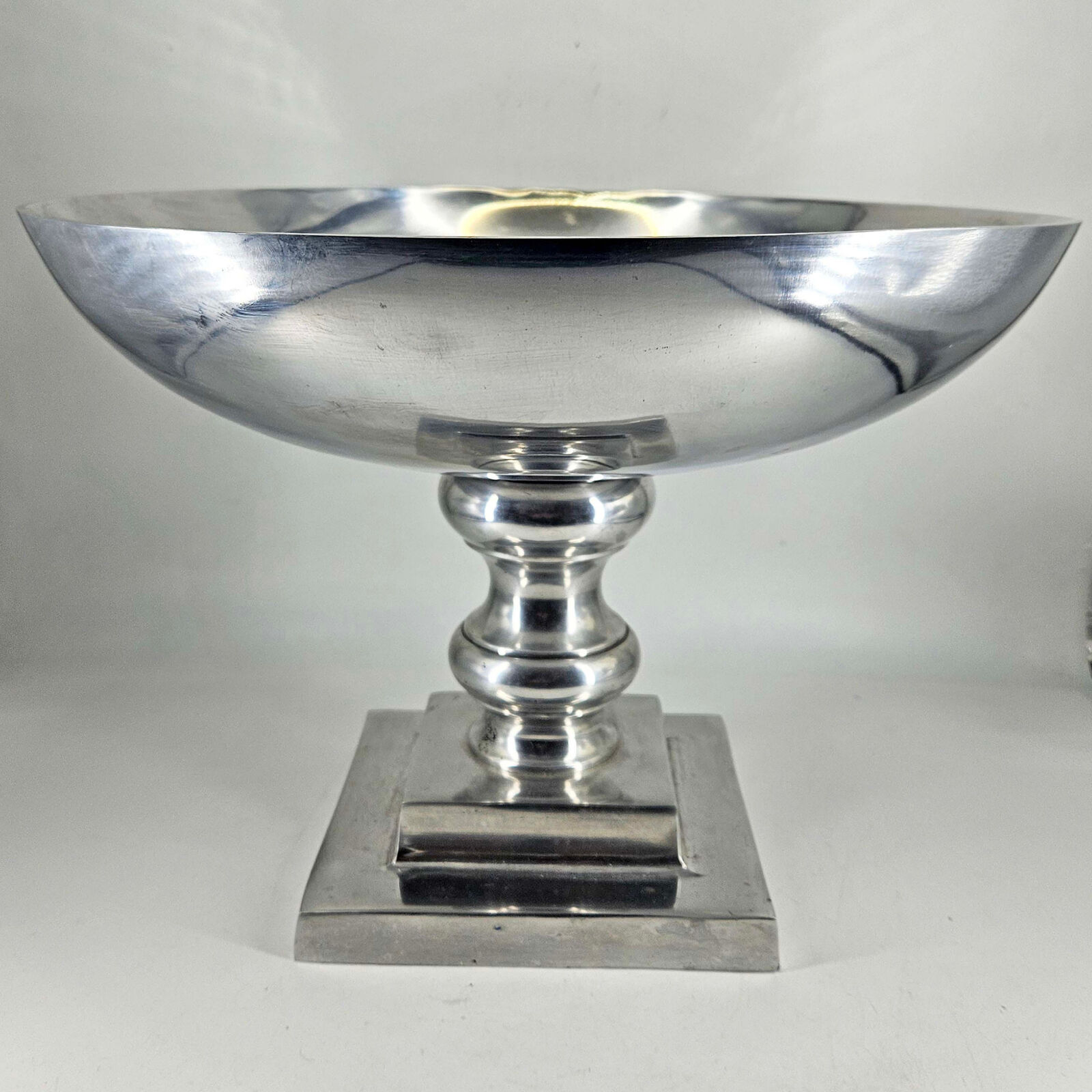 Large silver metal aluminum footed console Fruit Bowl Dish Centerpiece 14\