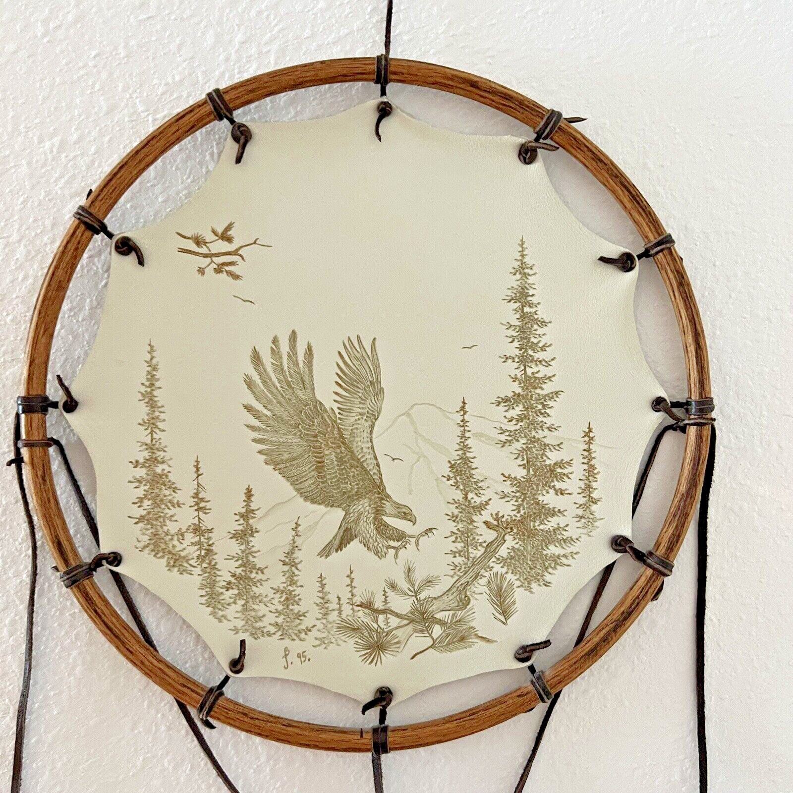 Native American Buckskin Burning By BLASCHKE '95 WI Hanging Dream Catcher Eagle