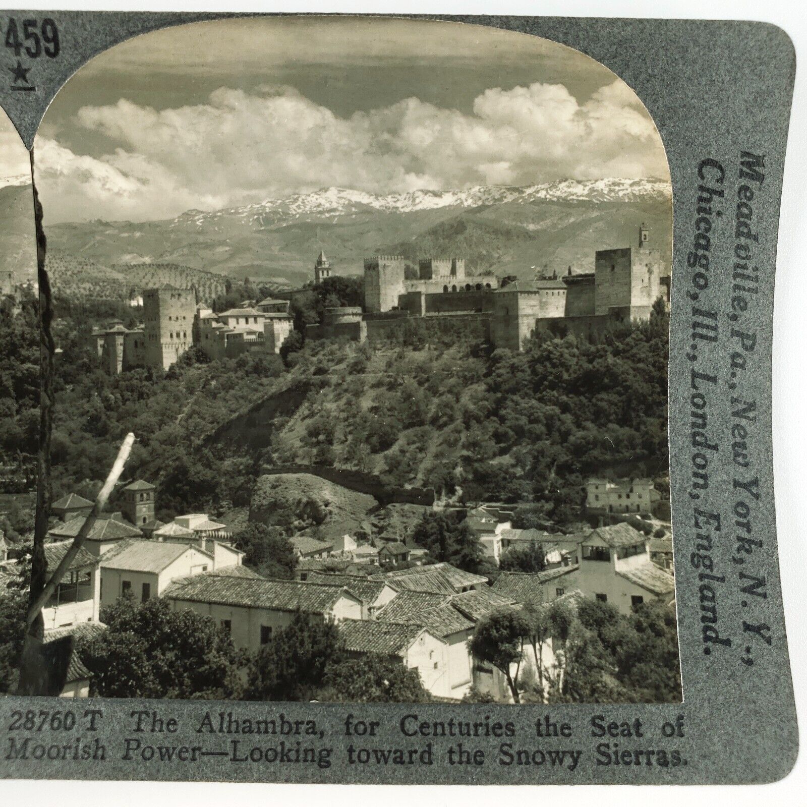 Alhambra Palace Granada Spain Stereoview 1920s Andalusia Skyline Mountains A1820
