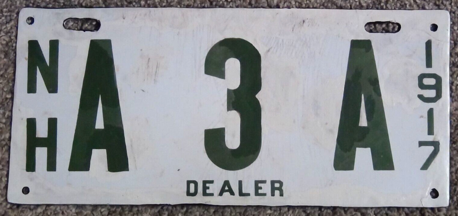 Antique 1917 New Hampshire Dealer License Plate A 3 A Low Number Touched Up