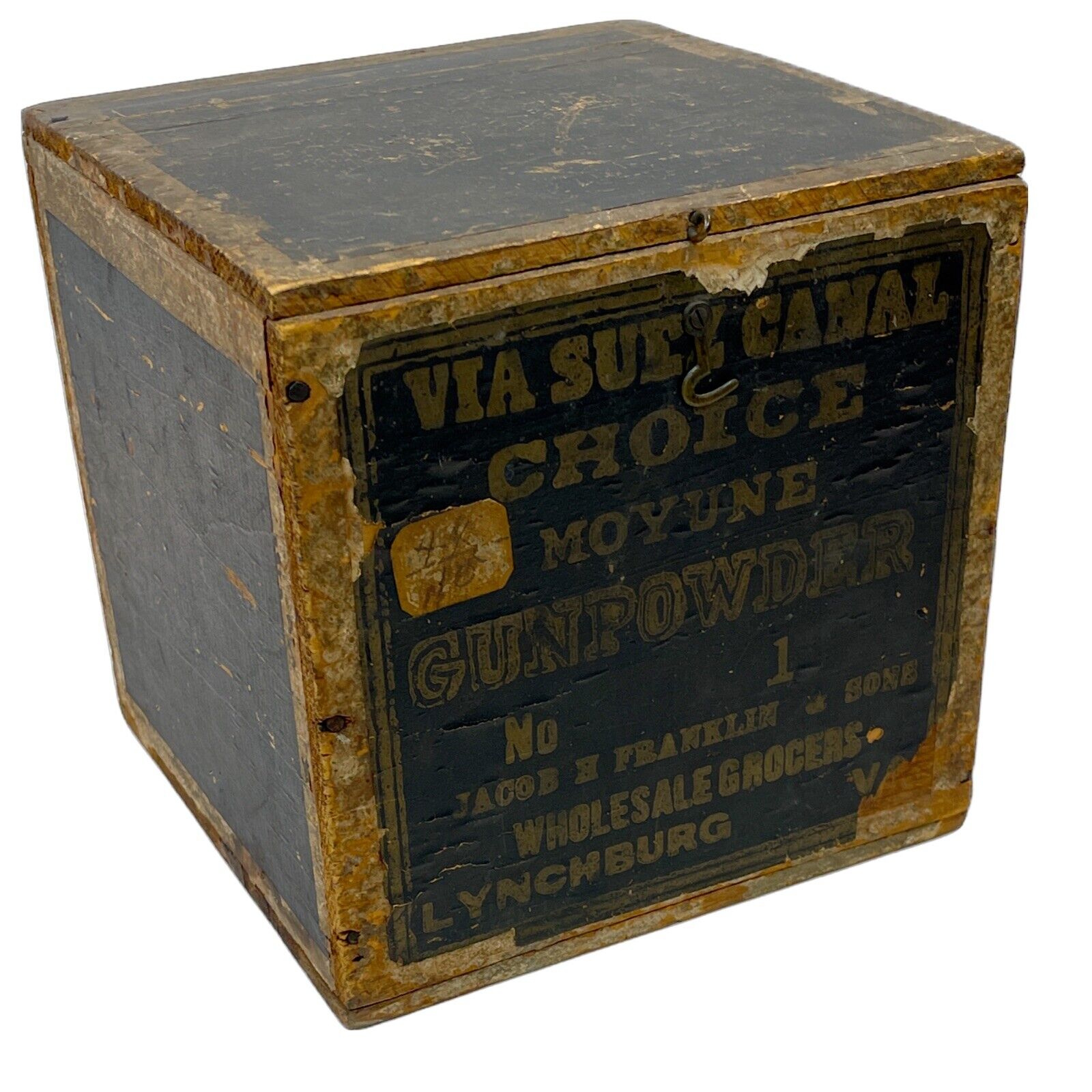 1800\'s Moyune Gunpowder Tea Wooden Crate Jacob H Franklin & Sons Lynchburg Va