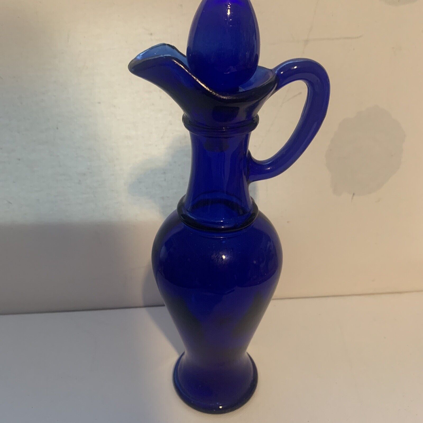 Vintage Cobalt Blue Glass Decanter W/ Stopper 9”Avon