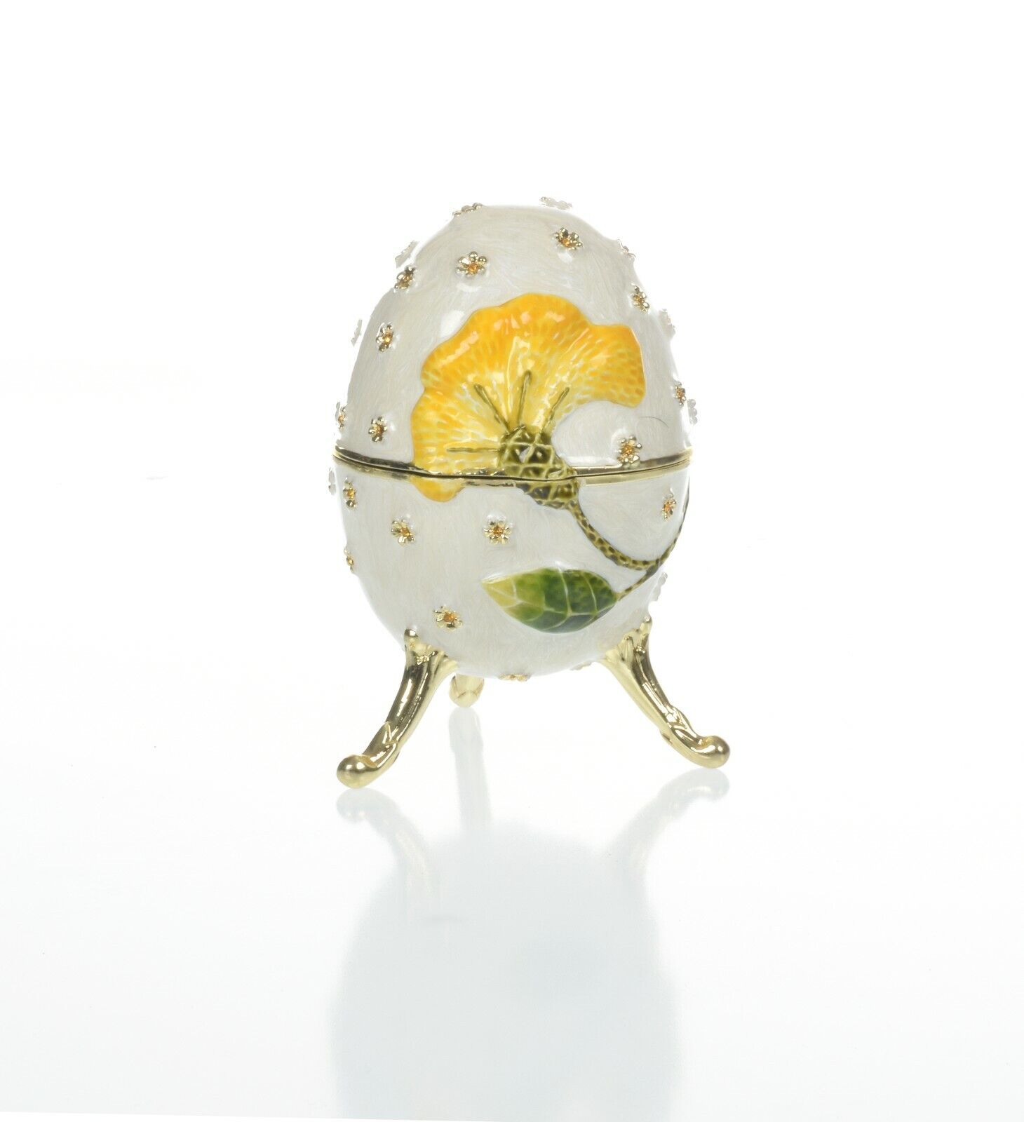 Yellow flower Egg Trinket Box & music Handmade by Keren Kopal Austrian  Crystals