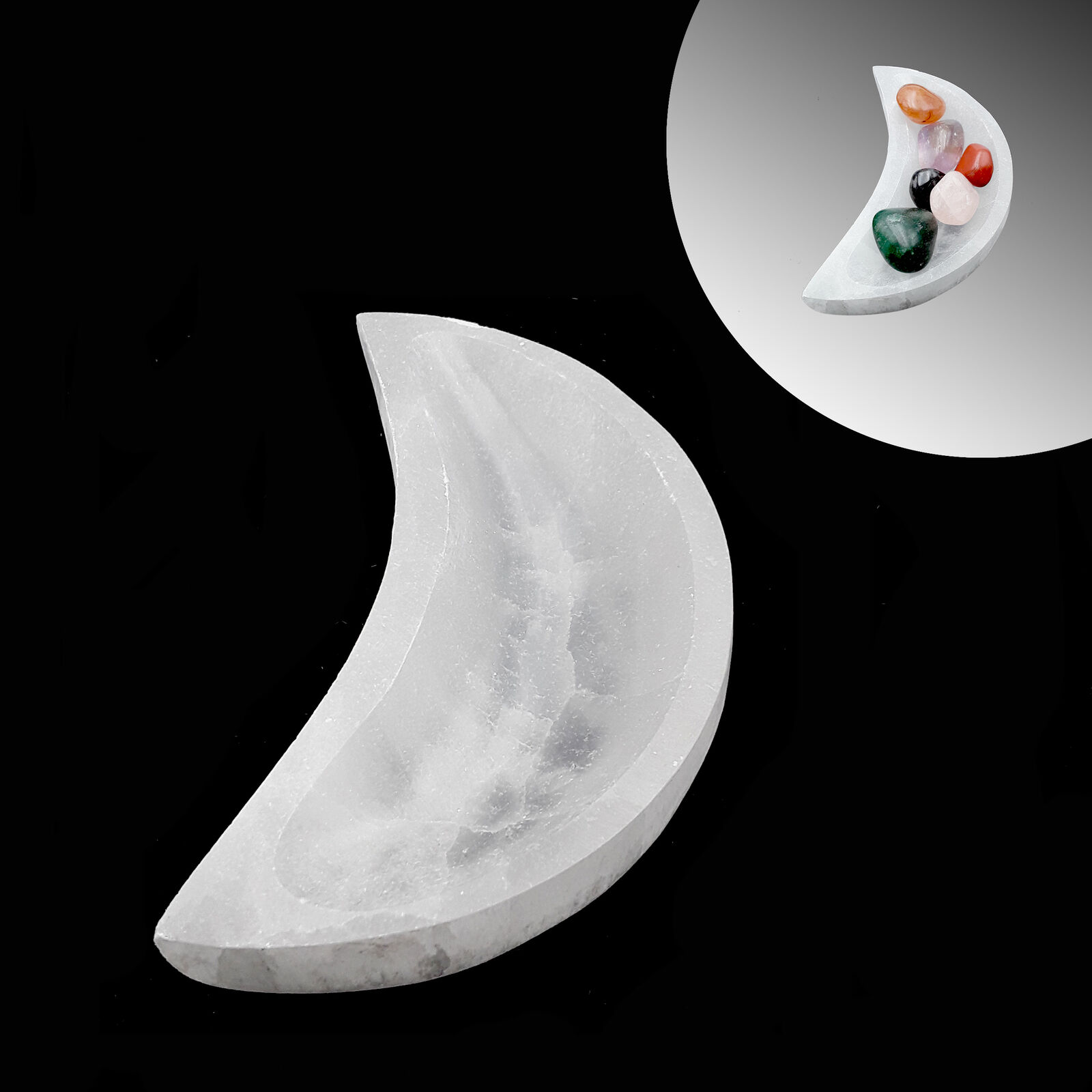 Selenite Crystal Crescent Moon Dish Charging Energy Bowl Approx 3x5\