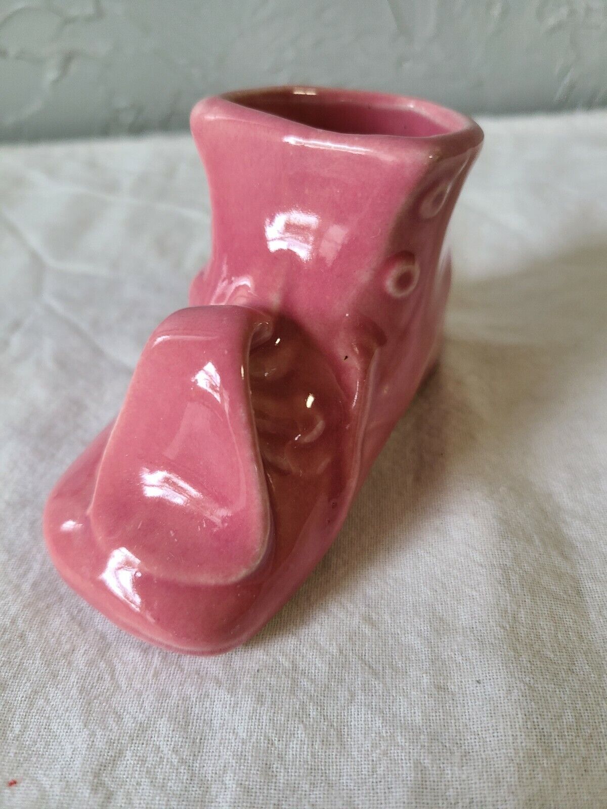 Vintage Pink Pottery Baby Shoe Planter