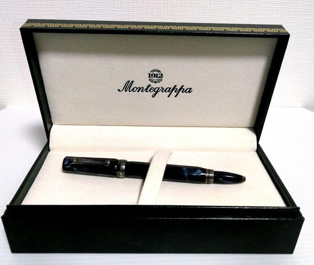 Montegrappa Micra Palm Acrilic Blue Marble/Silver Ballpoint Pen wz/Box Vintage