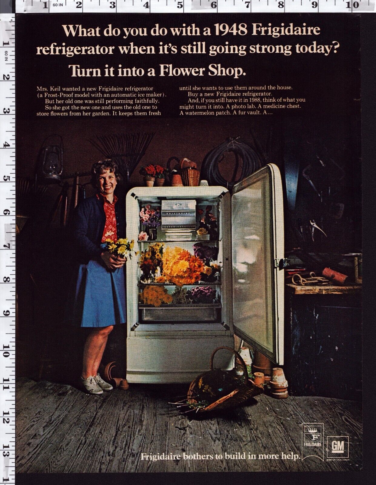 1969 Vintage Print Ad Frigidaire Refrigerator Flowers
