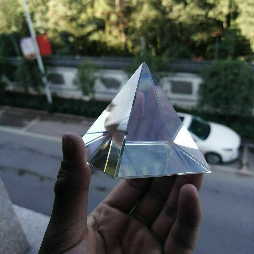 3D Clear Prism Pyramid Crystal Faceted Glass Fengshui Paperweight Suncatcher