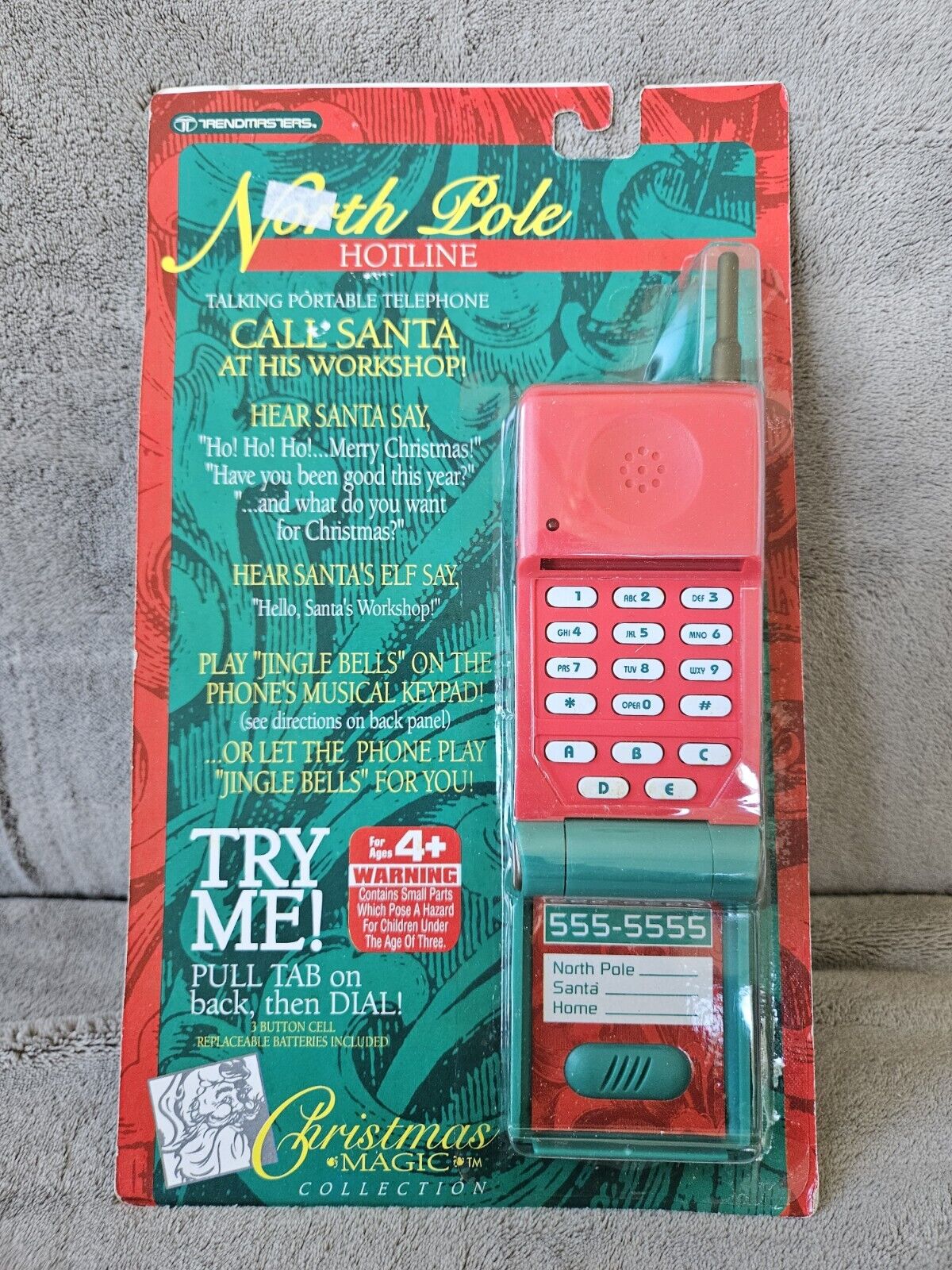 Vtg 1993 Trendmasters North Pole HOTLINE Phone Christmas Magic Pull Tab INTACT