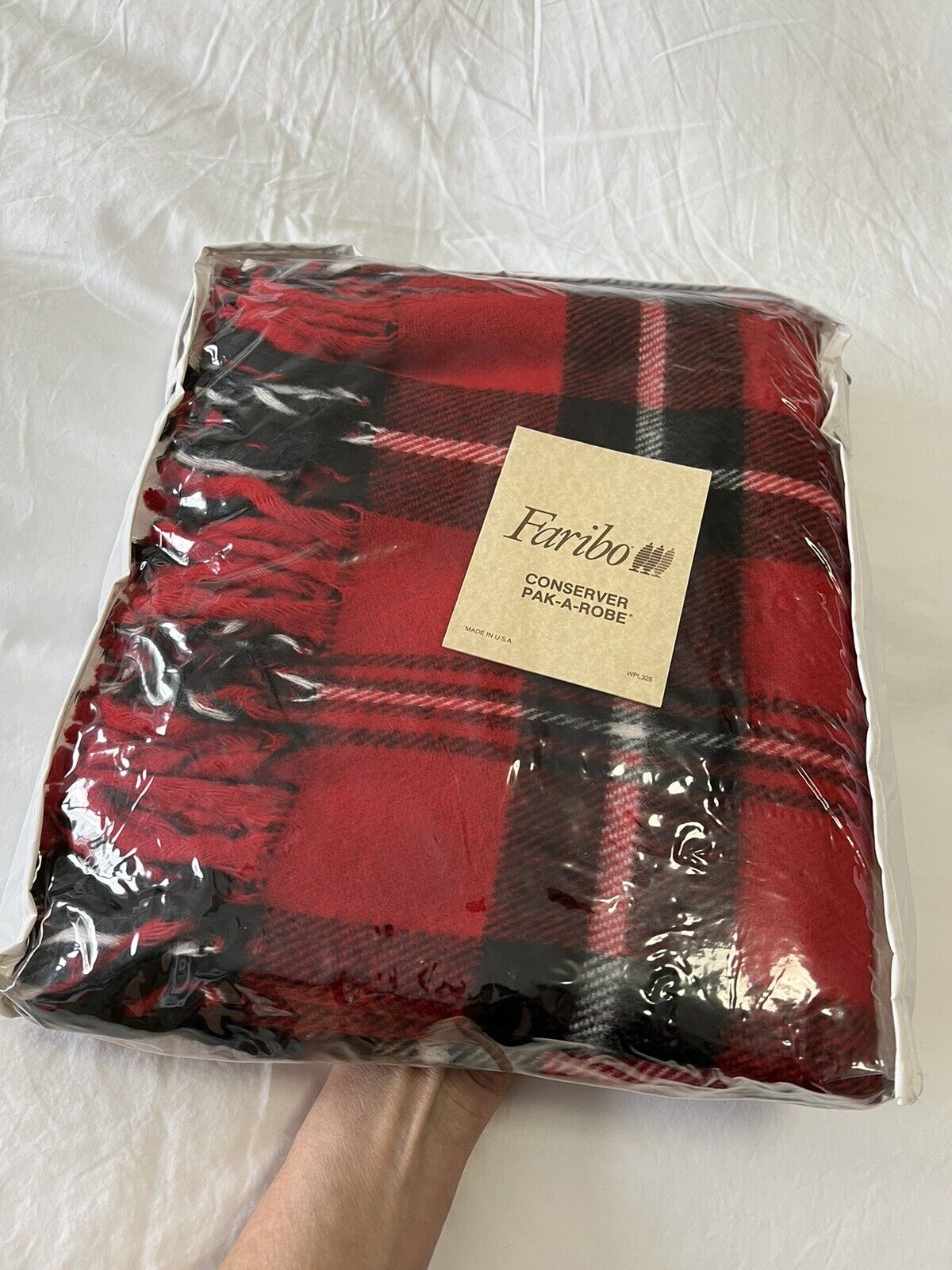 Faribo | Acrylic Fringed | Red Black Tartan Plaid Travel Lap Blanket