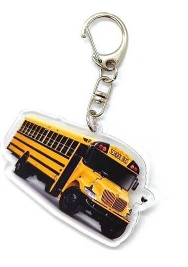 School Bus Keychain, Photo of International CE encased in acrylic
