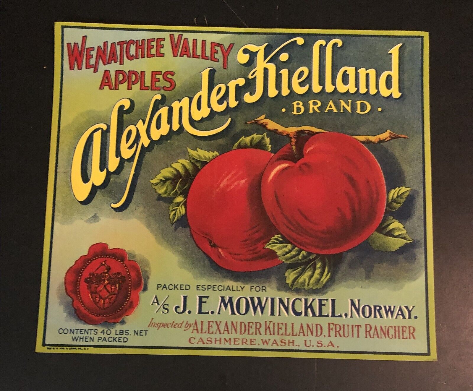 Kielland Brand Scarce Apple Crate Label