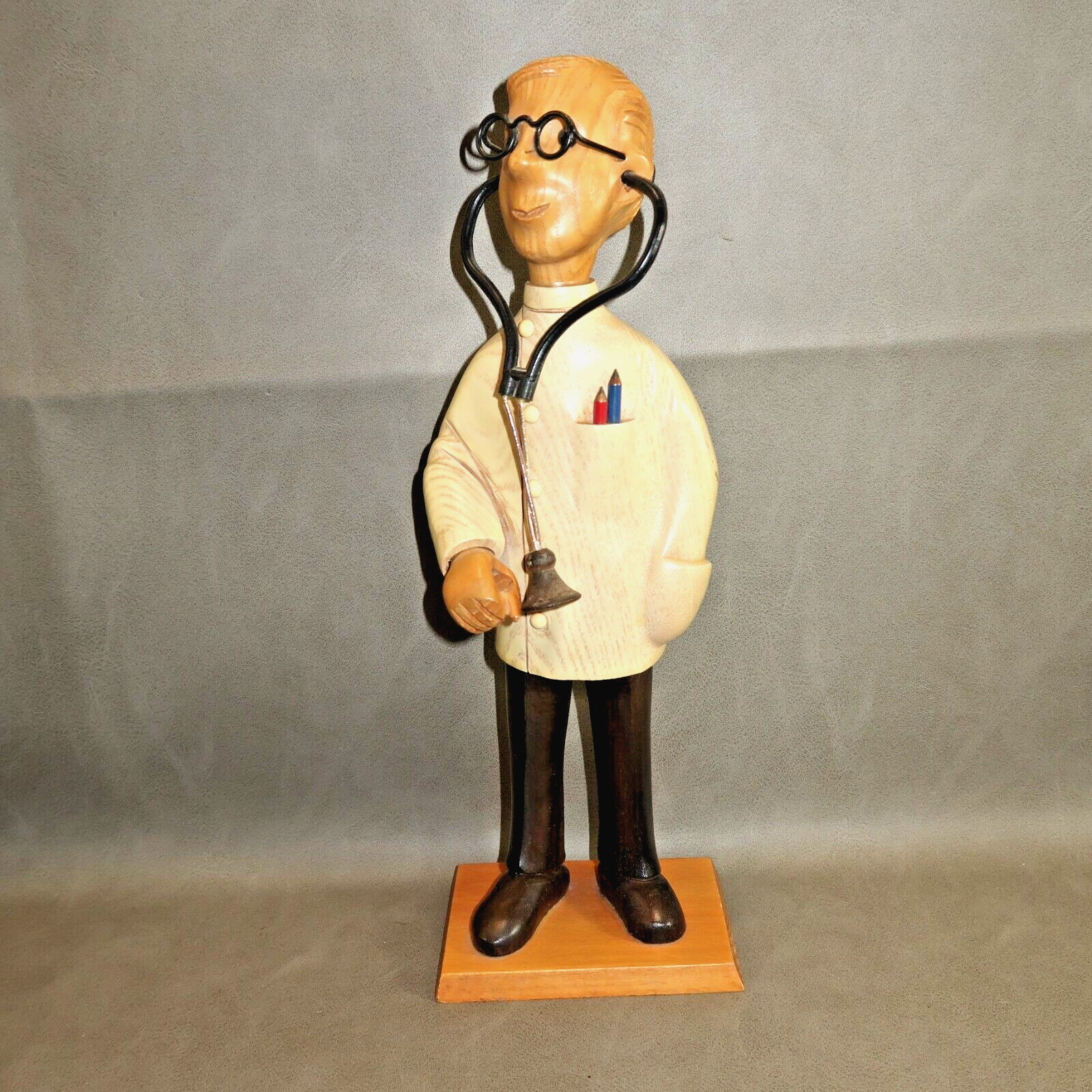 VTG Romer Hand Carved Wood Doctor Figurine w Stethoscope Glasses Made in Italy
