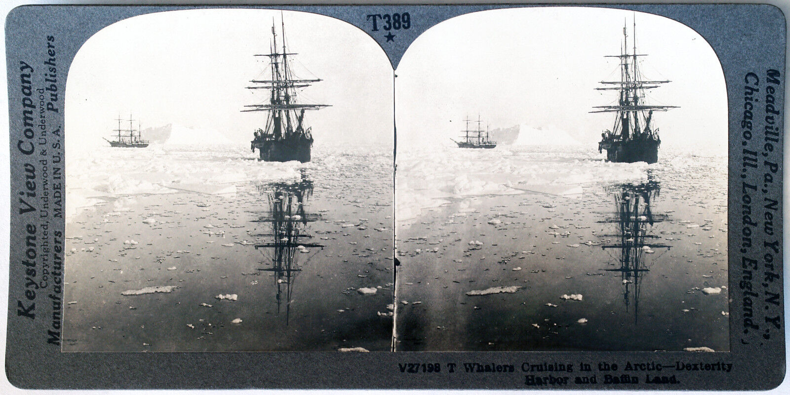 Keystone Stereoview Two Whaling Ships in the Arctic from 1930’s T400 Set #T389