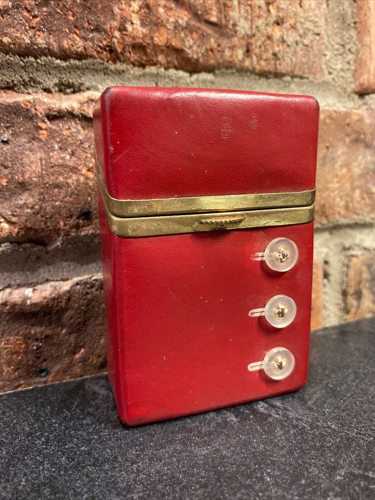 Vintage Mid Century Modern Red Leather & Buttons Lady’s Buxton Cigarette Case