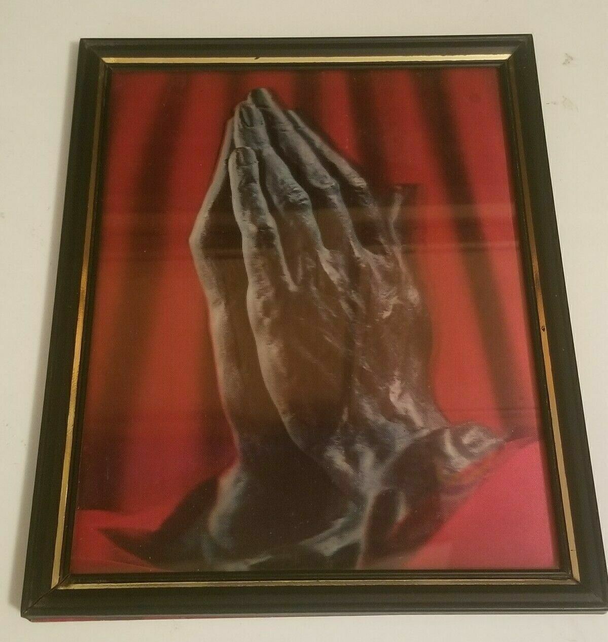 Religious Praying Hands Holographic 3D Style Print Framed 8 1/2\
