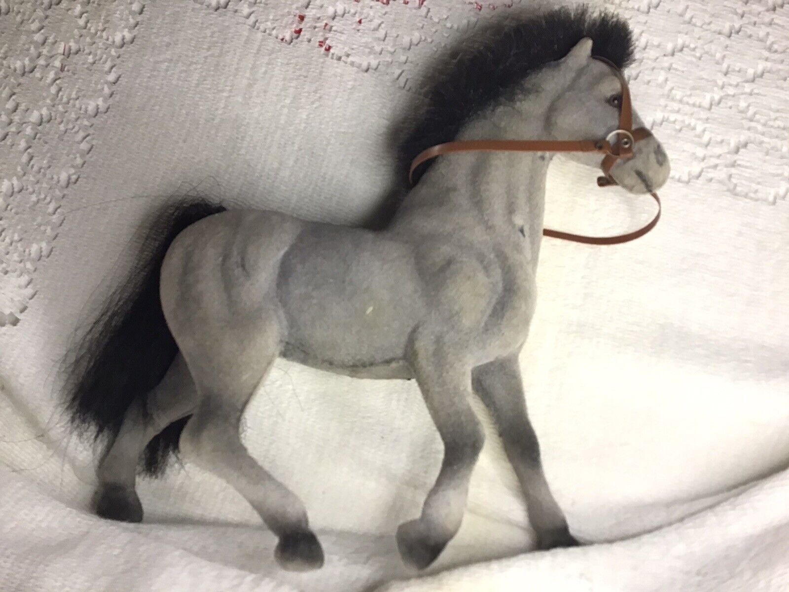 Vintage Flocked Horse Grey In Stride 7” Tall & Long