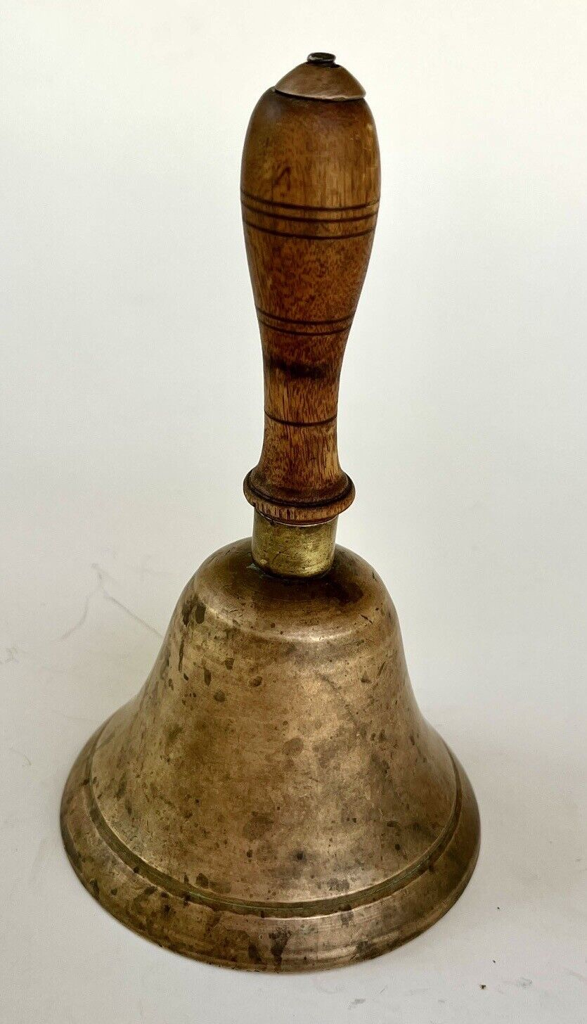 Vintage Heavy Brass Bell With Wooden Handle Very Loud 6 Inch
