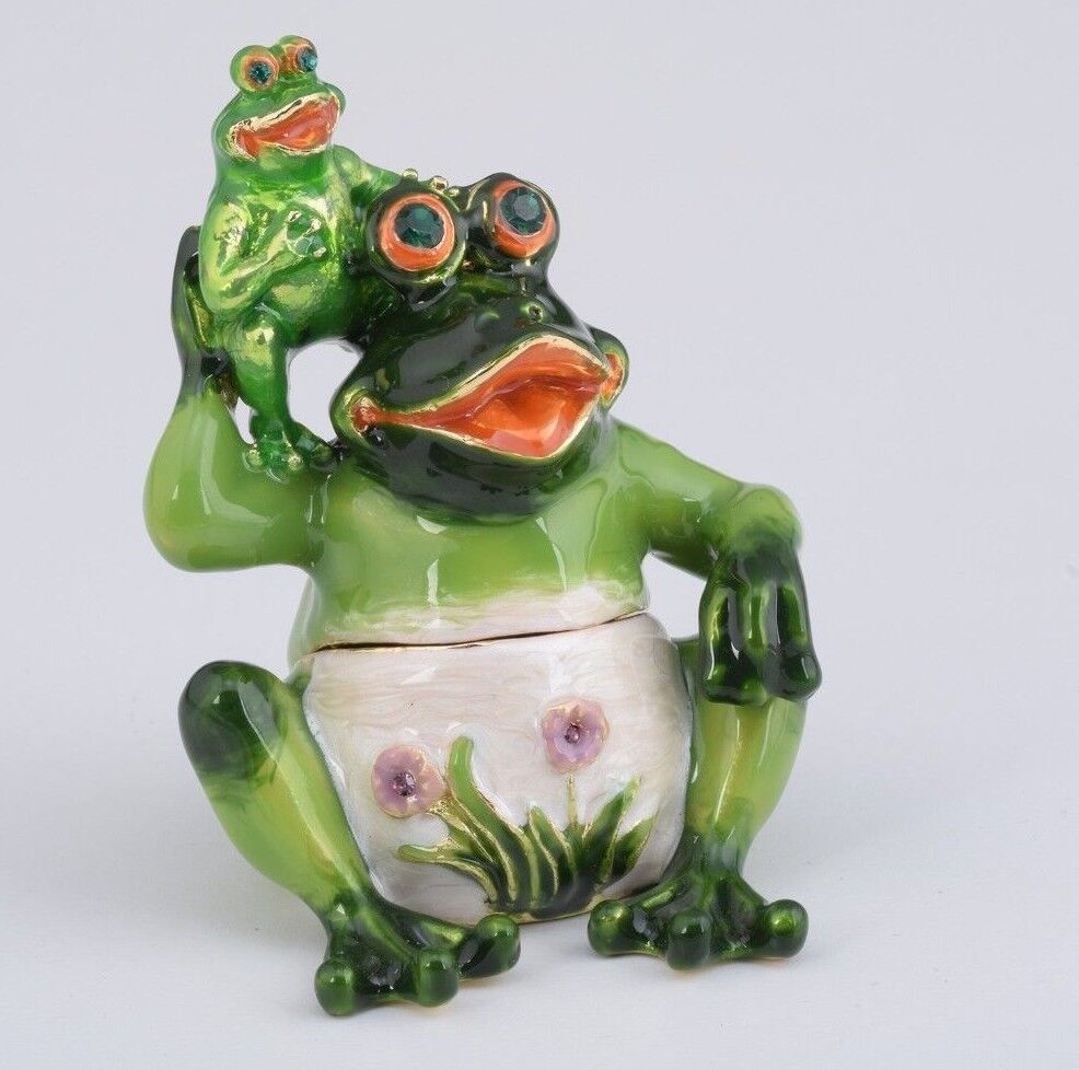 Frog trinket box by Keren Kopal Austrian Crystal Jewelry box Faberge 