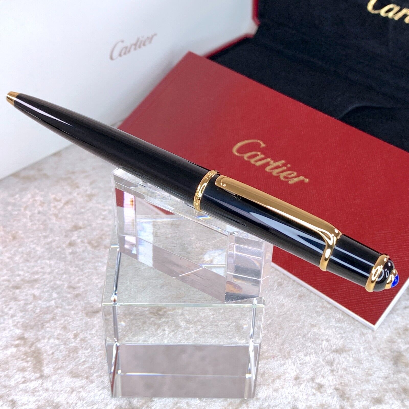 Cartier Ballpoint Pen Diabolo Black Resin & 18K Gold Finish with Box&Papers