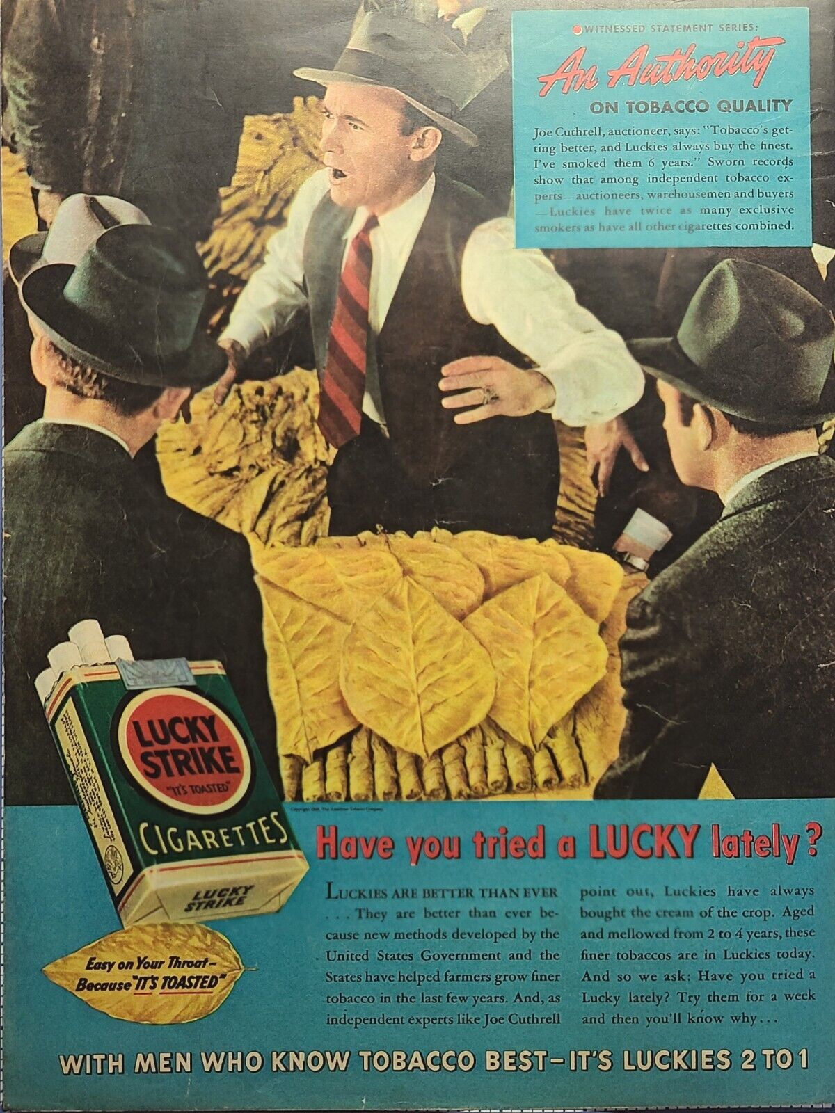 Lucky Strike Cigarettes Tobacco Barn Bales Auctioneer Vintage Print Ad 1939