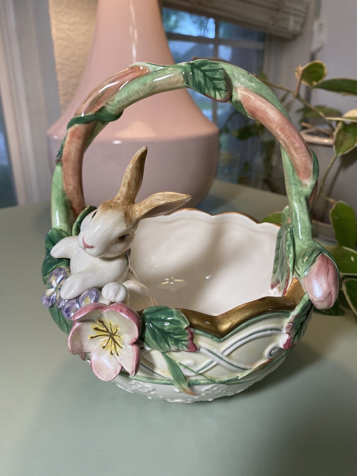 Fitz And Floyd “Garden Rhapsody” Bunny Ceramic Basket